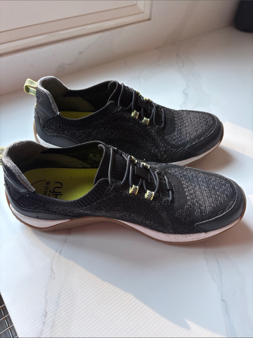 Women’s  Black Knit Ryka  Sneakers with Lime Accents
